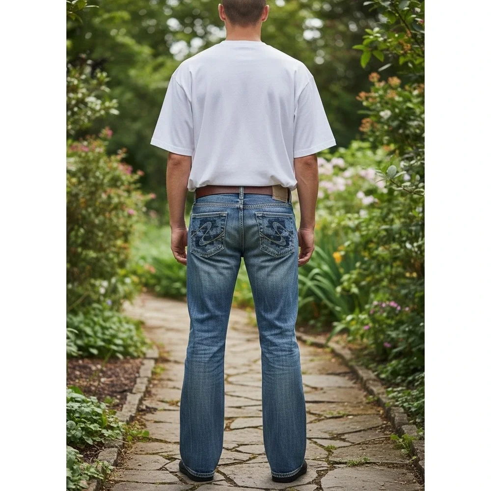 Silver Jeans Tuesday Bootcut Mens 34x33 Blue Good Distressed Low Rise‎ Denim